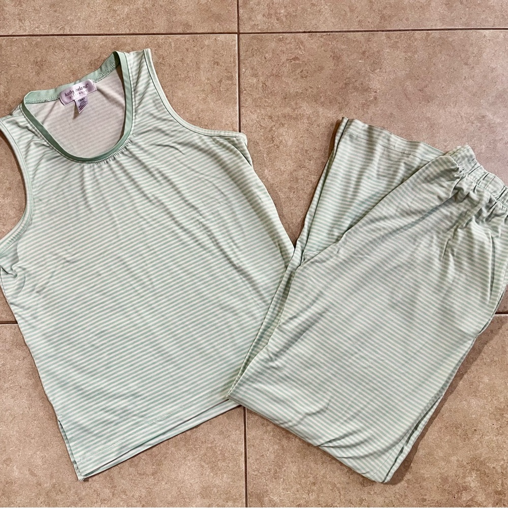 Kathy Ireland Sleepwear Pajamas Set Medium Soft Green White Stripes Sleeveless